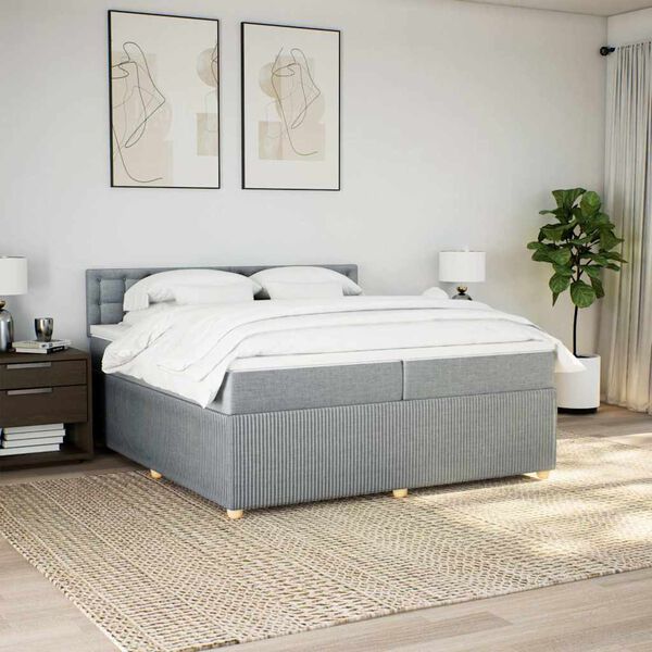 vidaXL Boxspringbett mit Matratze Hellgrau 200x200 cm Stoff
