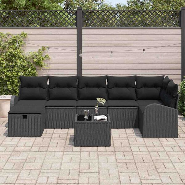 vidaXL Garten-Sofa-Set mit Kissen 8 pcs Schwarz Poly Rattan