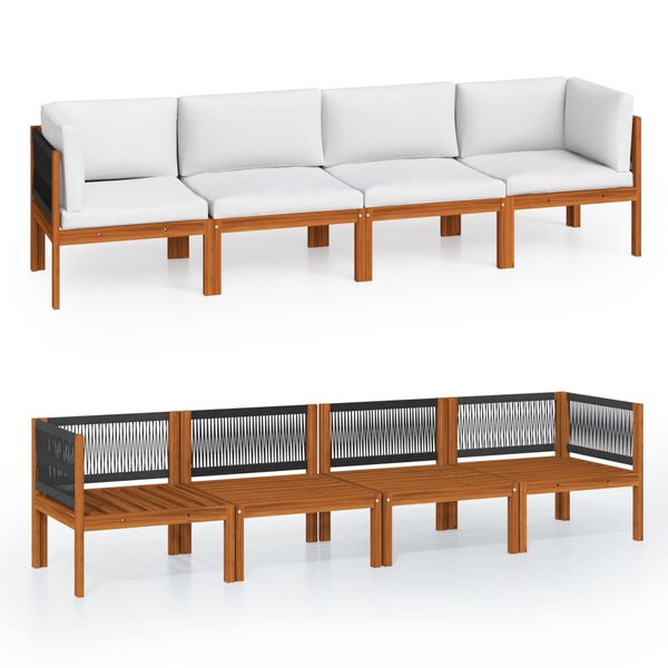 vidaXL 4-Sitzer-Gartensofa mit Kissen Holz Akazie & Seil