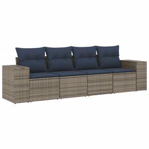 vidaXL 4-teiliges Gartensofa-Set mit Kissen, grau, Polyrattan