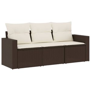 vidaXL 3-tlg. Garten-Sofagarnitur mit Kissen Braun Poly Rattan