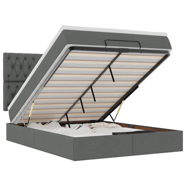 vidaXL Ottoman-Bett mit Matratze Dunkelgrau 140x200 cm Stoff