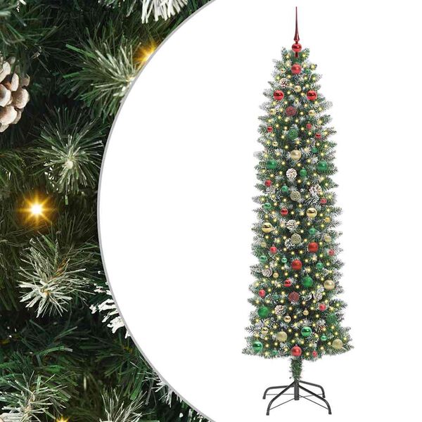vidaXL K&uuml;nstlicher schlanker Weihnachtsbaum Gr&uuml;n und Wei&szlig; 240 cm