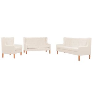 vidaXL 3-tlg. Sofa-Set Stoff Cremewei&szlig;