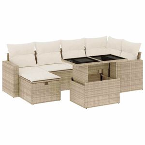 vidaXL 7-tlg. Garten-Sofagarnitur mit Kissen Beige Poly Rattan