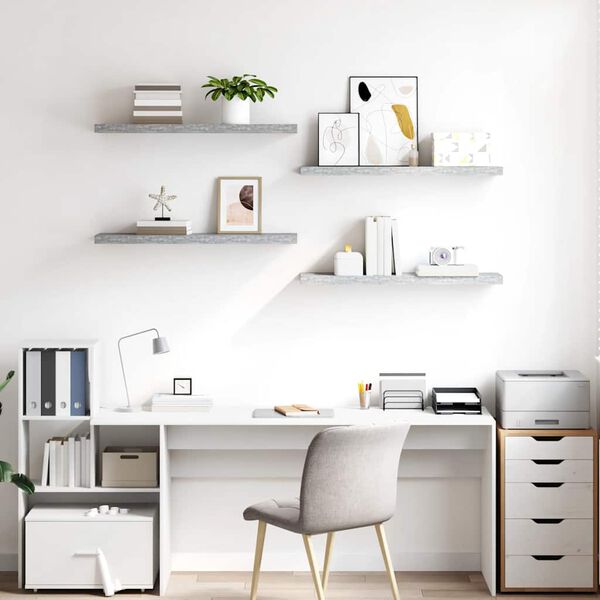 vidaXL Schweberegale 4 Stk. Betongrau 90x23,5x3,8 cm MDF