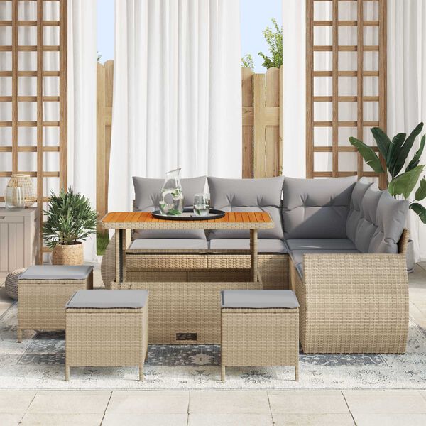 vidaXL Gartensofa-set 9 pcs Beige Poly-Rattan