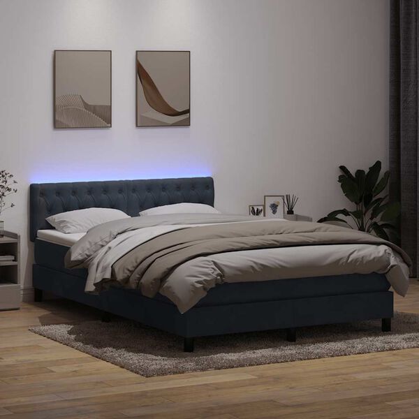 vidaXL Boxspringbett mit Matratze & LED Dunkelgrau 140x220 cm Samt