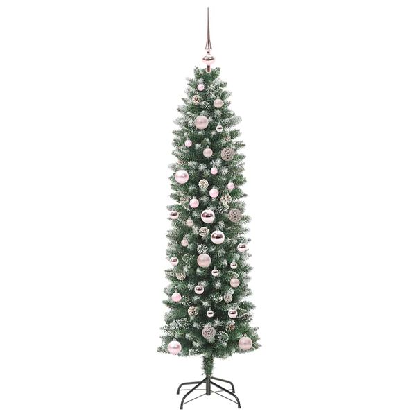 vidaXL Künstlicher schlanker Weihnachtsbaum Grün und Weiß 150 cm