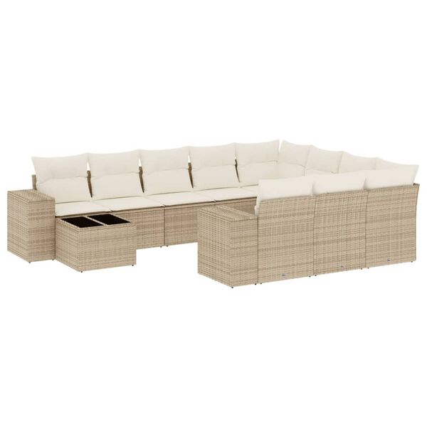 vidaXL 11-tlg. Garten-Sofagarnitur mit Kissen Beige Poly Rattan