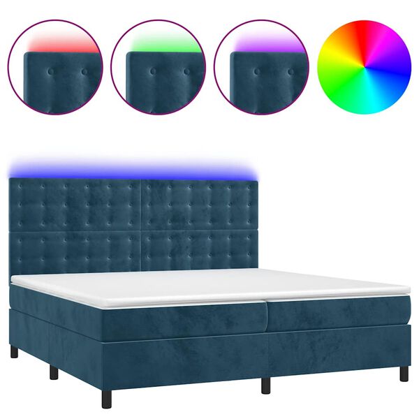 vidaXL Boxspringbett mit Matratze & LED Dunkelblau 200x200 cm Samt