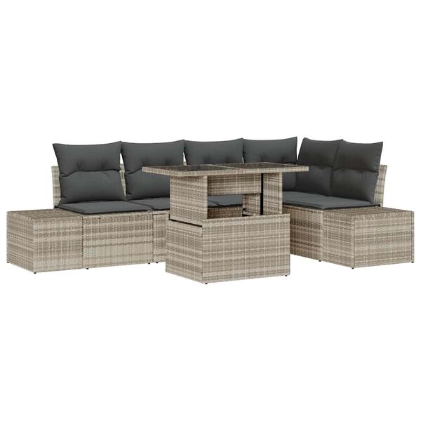 vidaXL Garten-Sofa-Set mit Speicher 6 pcs Hellgrau Poly Rattan