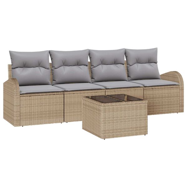 vidaXL Garten-Sofa-Set mit Kissen mit Speicher 5 pcs Beige und Grau