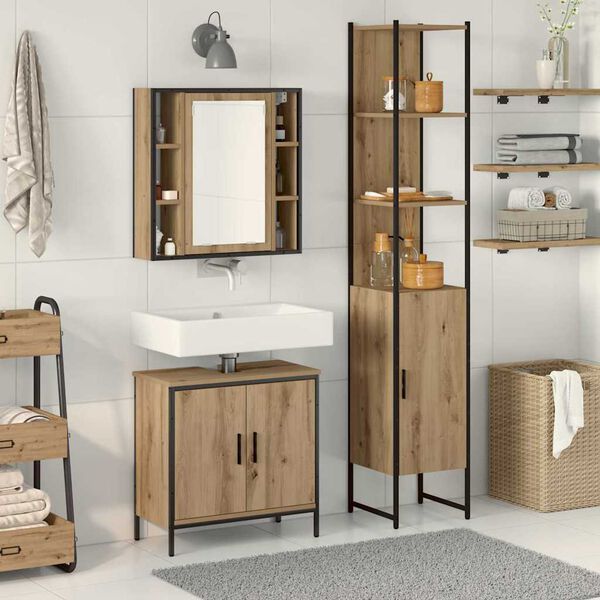 vidaXL Badezimmer Waschbeckenm&ouml;bel mit Regal 3 pcs Braun Holzwerkstoff
