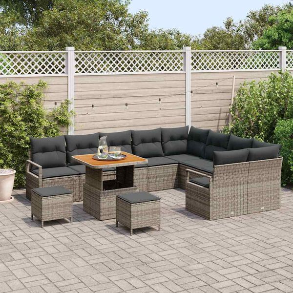 vidaXL Garten-Sofa-Set mit Kissen mit Speicher mit Kissen 12 pcs Grau