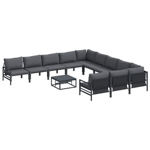 vidaXL Gartensofa-set mit Kissen 12 pcs Schwarz Stahl