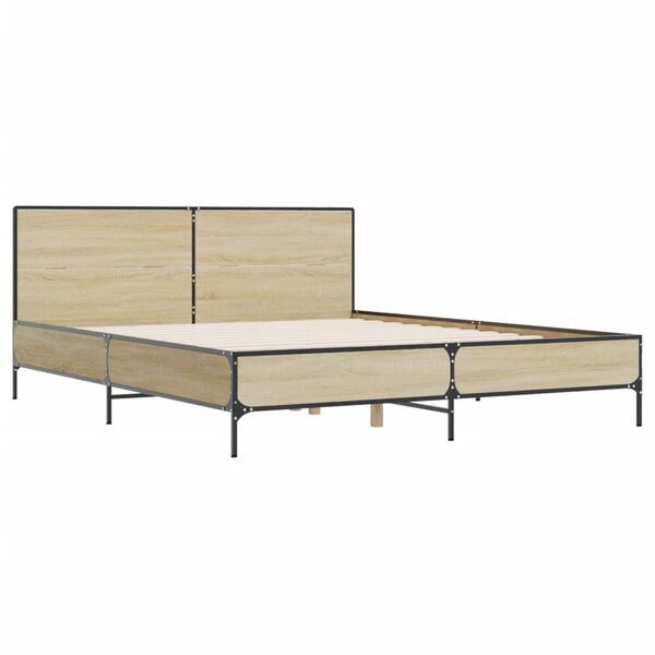 vidaXL Bettgestell Sonoma-Eiche 140x190 cm Holzwerkstoff und Metall