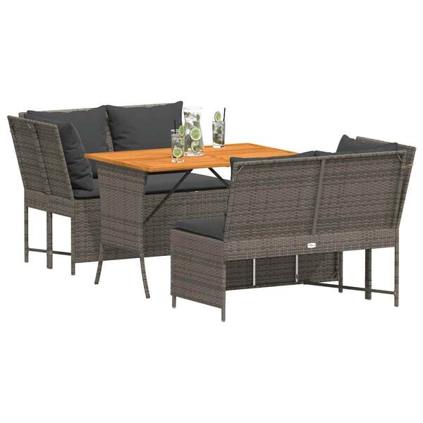 vidaXL 3-tlg. Garten-Sofagarnitur mit Kissen Grau Poly Rattan