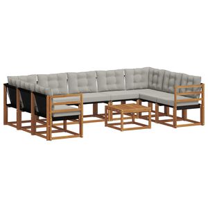 vidaXL Outdoor-Sofagarnitur mit Kissen 10 pcs Nat&uuml;rlich und Hellgrau