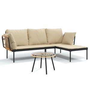 vidaXL 3-tlg. Garten-Lounge-Set mit Kissen Beige Poly Rattan