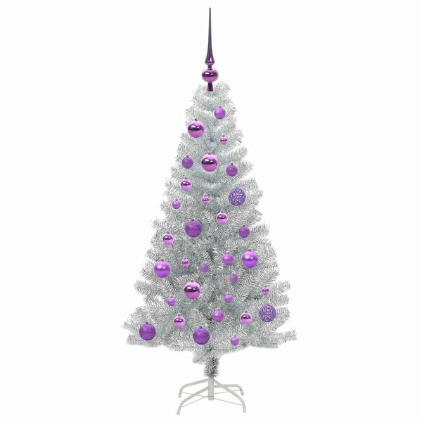 vidaXL Weihnachtsbaum mit 150 LEDs mit St&auml;nder Silber 120 cm PET