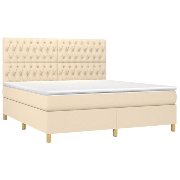 vidaXL Boxspringbett mit Matratze Creme 180x200 cm Stoff