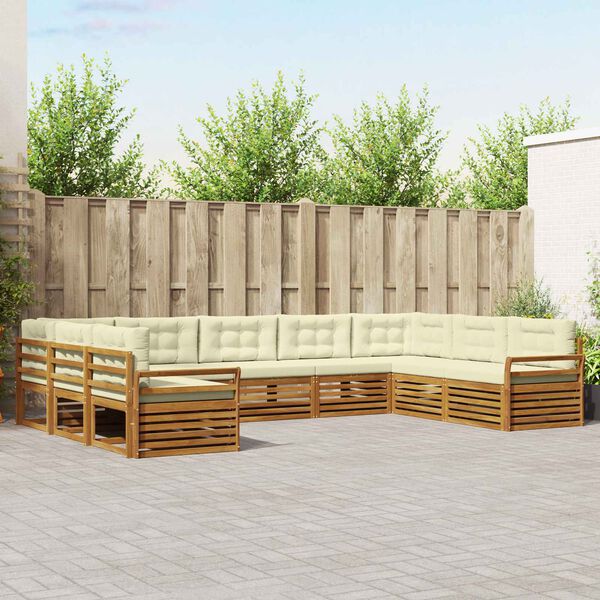 vidaXL Outdoor-Sofagarnitur 9 pcs Natur und Creme Massivholz Akazie