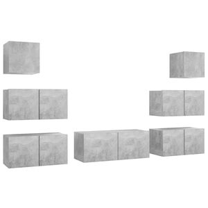 vidaXL 7-tlg. TV-Schrank-Set Betongrau Holzwerkstoff