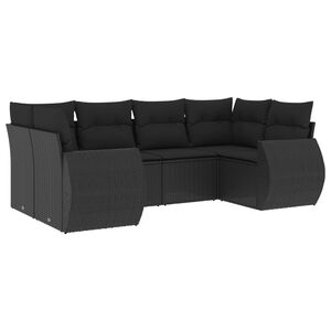 vidaXL 6-tlg. Garten-Sofagarnitur mit Kissen Schwarz Poly Rattan