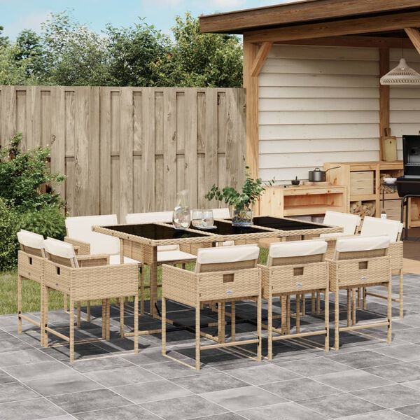 vidaXL 11-tlg. Garten-Essgruppe mit Kissen Beige Poly Rattan