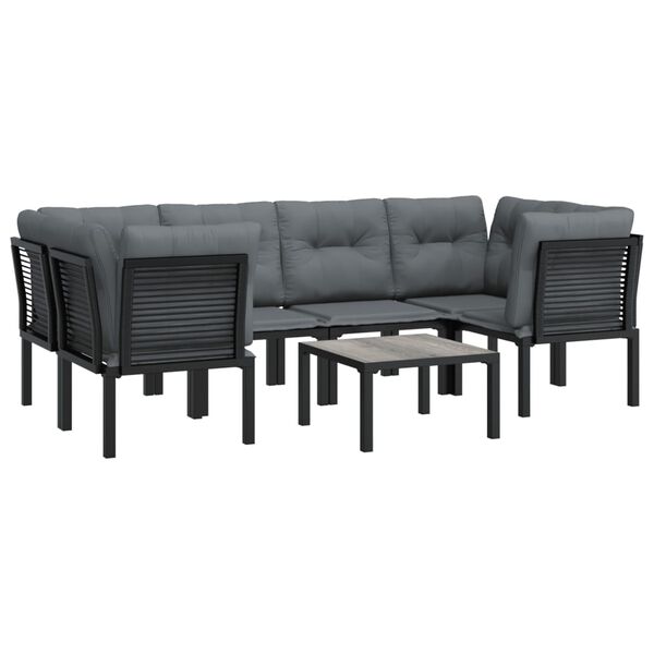 vidaXL 6-tlg. Garten-Lounge-Set Schwarz und Grau Poly Rattan