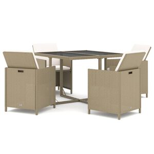 vidaXL 5-tlg. Garten-Essgruppe mit Kissen Poly Rattan Beige