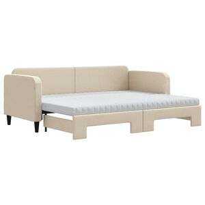 vidaXL Tagesbett Ausziehbar mit Matratzen Creme 80x200 cm Stoff