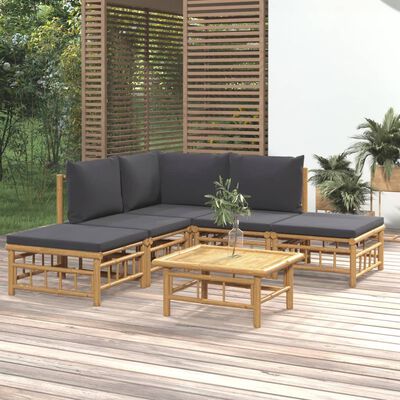 vidaXL 6-tlg. Garten-Lounge-Set mit Dunkelgrauen Kissen Bambus