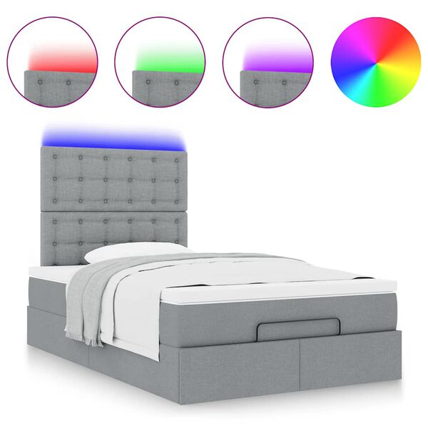 vidaXL Ottoman-Bett mit Matratze & LEDs Hellgrau 120x190 cm Stoff