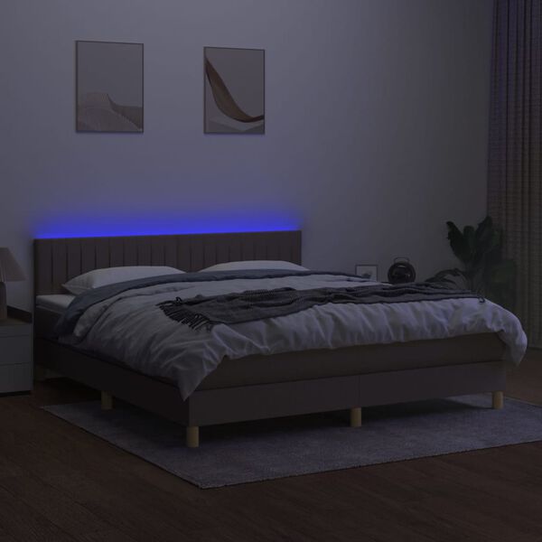 vidaXL Boxspringbett mit Matratze & LED Taupe 180x200 cm Stoff