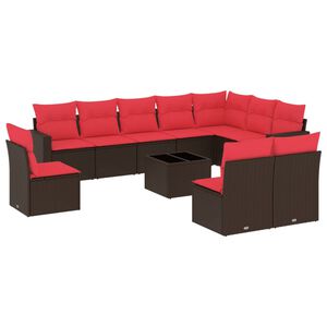 vidaXL 11-tlg. Garten-Sofagarnitur mit Kissen Braun Poly Rattan
