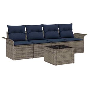 vidaXL Gartensofa-set 5 stk. Grau und Marineblau Poly-Rattan