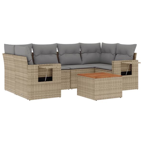 vidaXL 7-tlg. Garten-Sofagarnitur mit Kissen Beige Poly Rattan