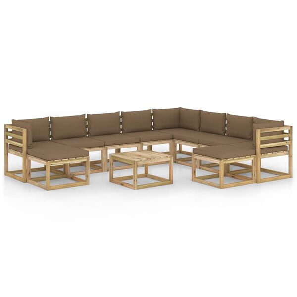 vidaXL 11-tlg. Garten-Lounge-Set mit Kissen Impr&auml;gniertes Kiefernholz