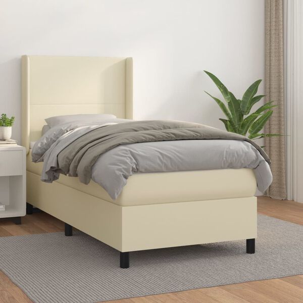 vidaXL Boxspringbett mit Matratze Creme 90x200 cm Kunstleder