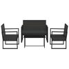 vidaXL 4-tlg. Garten-Lounge-Set mit Kissen Schwarz Poly Rattan
