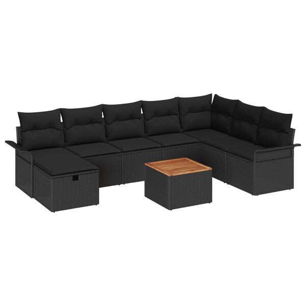 vidaXL Gartensofa-set mit Kissen 9 pcs Schwarz Poly-Rattan