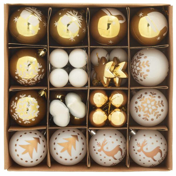 vidaXL Weihnachtskugel-Set 40 pcs Weiß und Gold Kunststoff