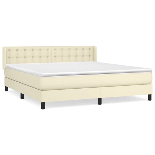 vidaXL Boxspringbett mit Matratze Creme 180x200 cm Kunstleder