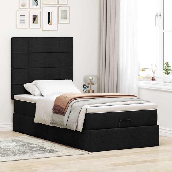 vidaXL Ottoman-Bett mit Matratze & LEDs Schwarz 100x200 cm Stoff