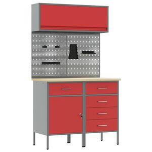 vidaXL Arbeitsschrankset mit Schubladen mit Regal 5 pcs Rot