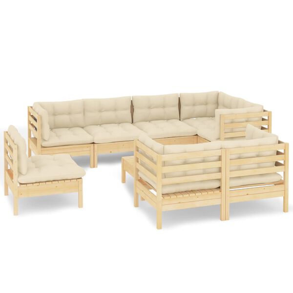 vidaXL 9-tlg. Garten-Lounge-Set mit Creme Kissen Massivholz Kiefer