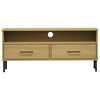 vidaXL TV-Schrank OSLO mit Metallbeinen Braun Massivholz Kiefer