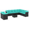 vidaXL 11-teiliges Gartensofa-Set mit Kissen, schwarzes Polyrattan